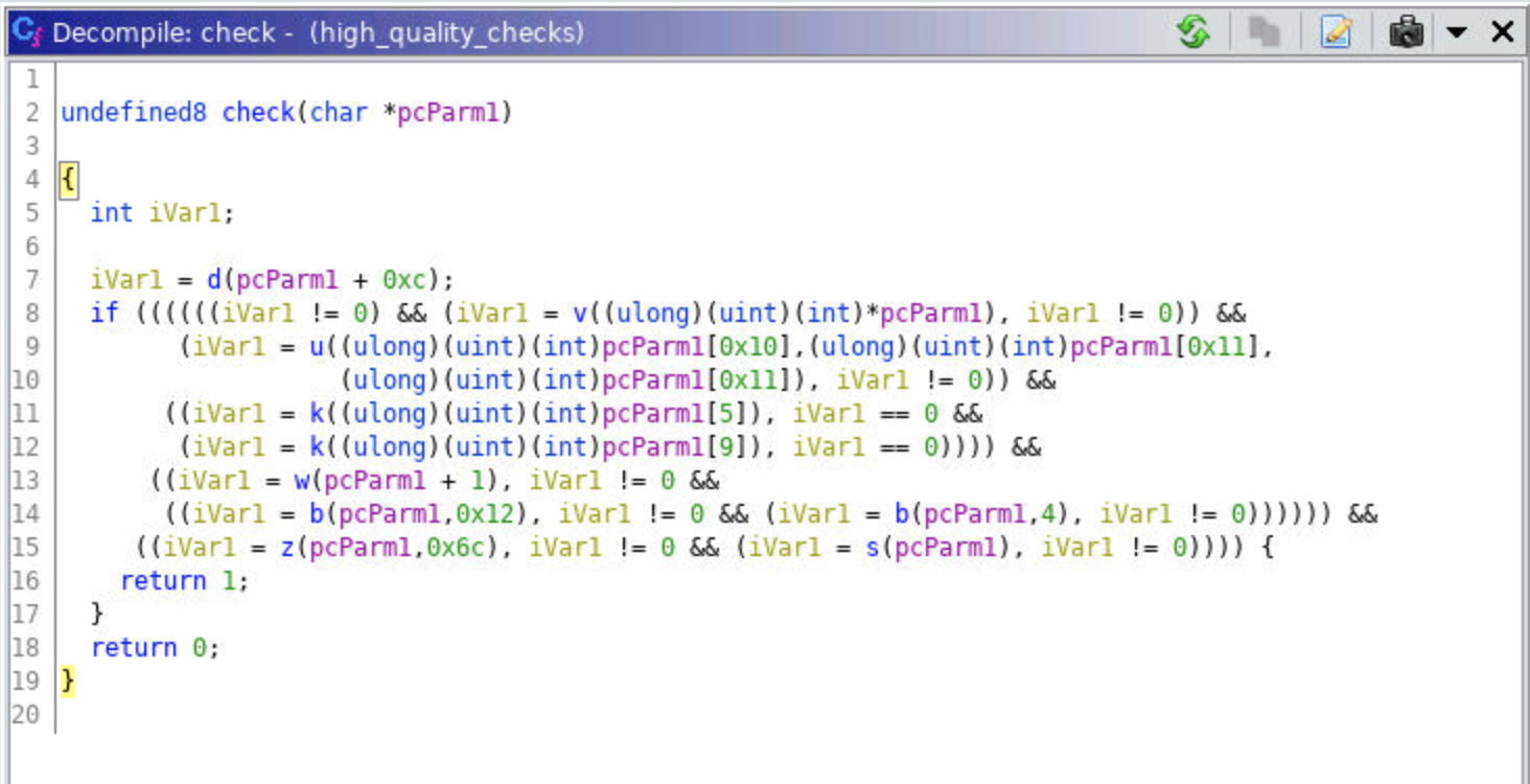 check() function in Ghidra
