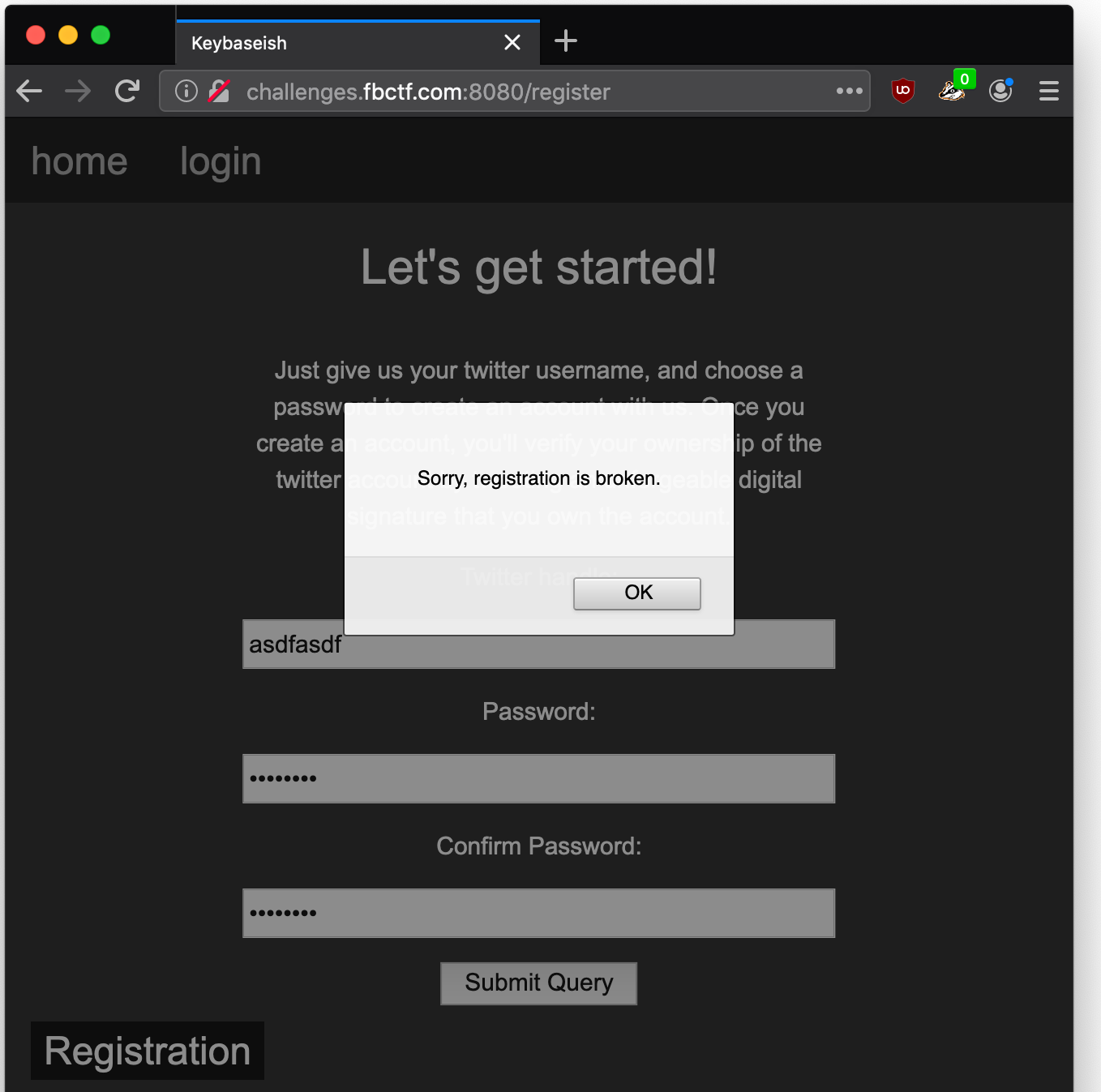 keybaseish Registration Error